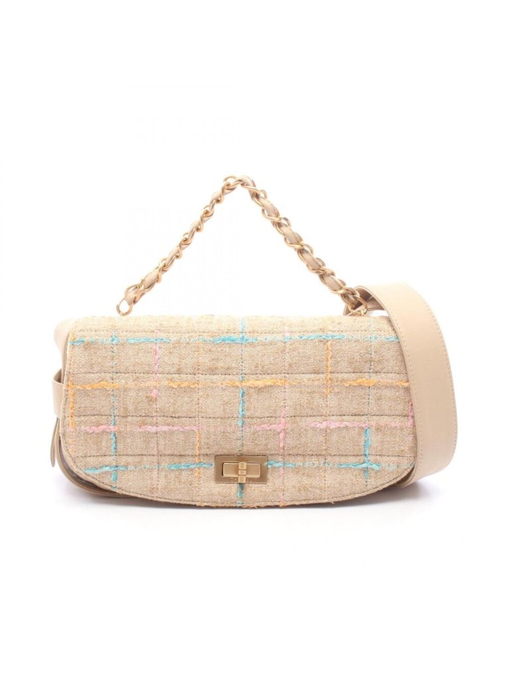 Chanel Shoulder Bag 2.55 Chain Top Handle Beige Multi Fabric Leather